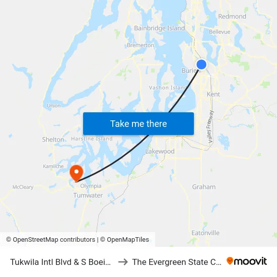 Tukwila Intl Blvd & S Boeing ACS to The Evergreen State College map