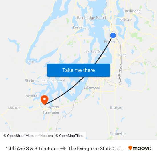 14th Ave S & S Trenton St to The Evergreen State College map