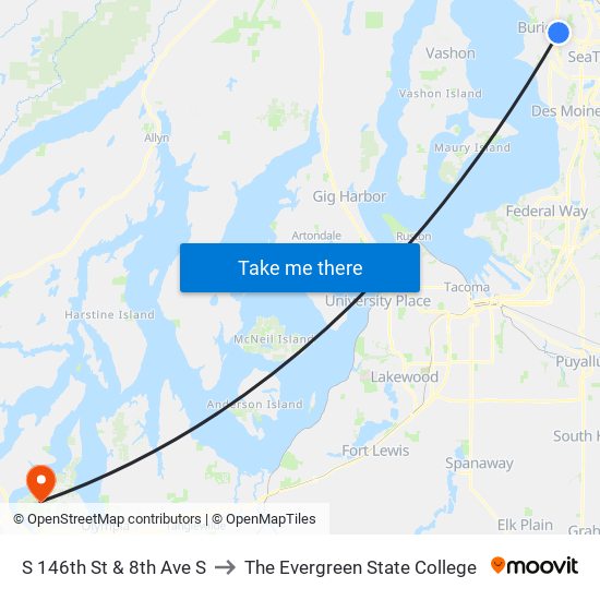 S 146th St & 8th Ave S to The Evergreen State College map