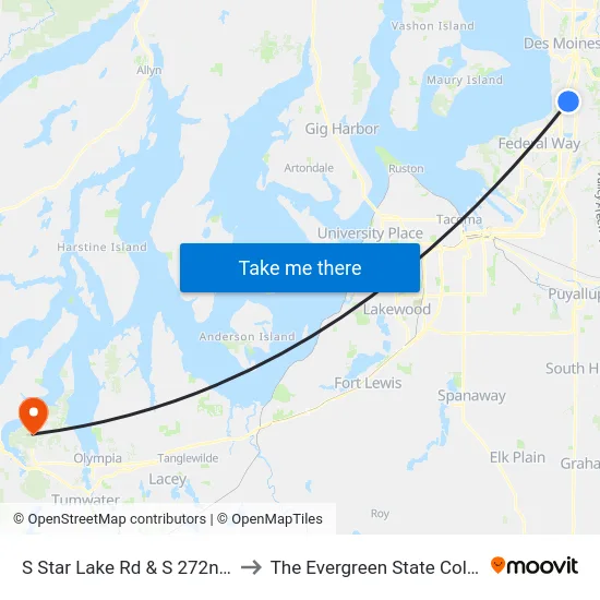 S Star Lake Rd & S 272nd St to The Evergreen State College map