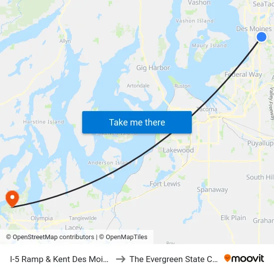 I-5 Ramp & Kent Des Moines Rd to The Evergreen State College map