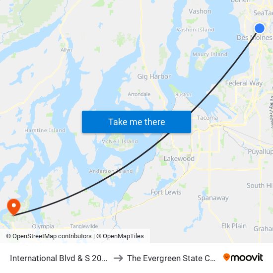 International Blvd & S 200th St to The Evergreen State College map