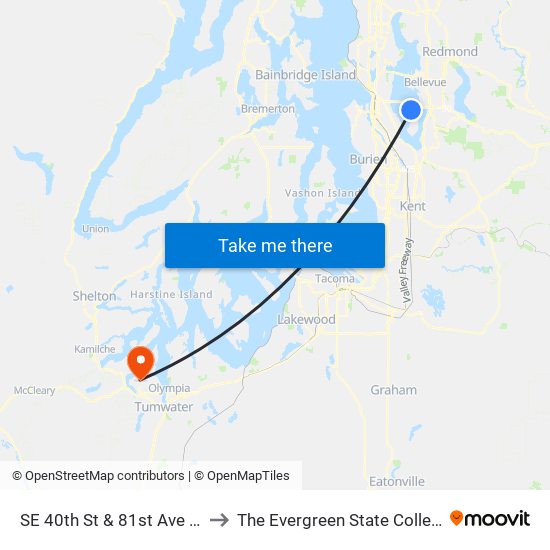 SE 40th St & 81st Ave SE to The Evergreen State College map