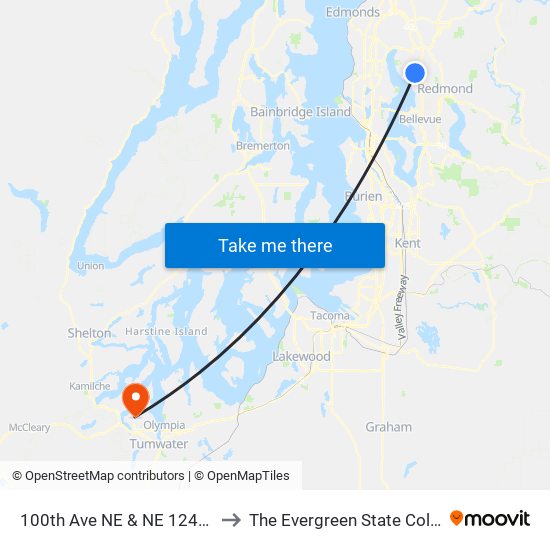 100th Ave NE & NE 124th St to The Evergreen State College map