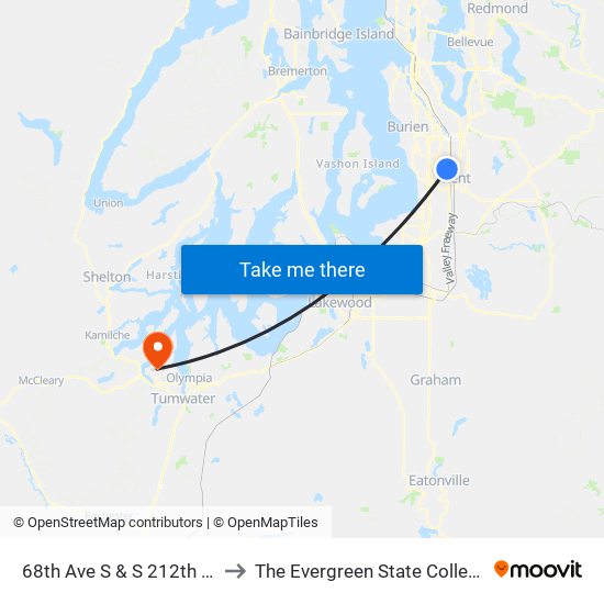 68th Ave S & S 212th St to The Evergreen State College map