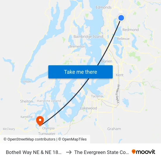 Bothell Way NE & NE 180th St to The Evergreen State College map
