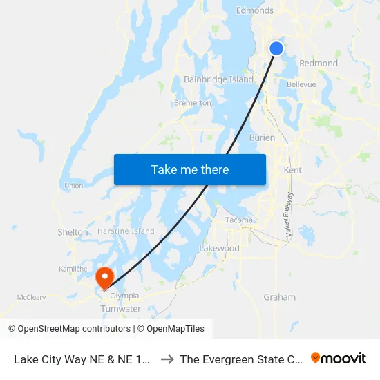 Lake City Way NE & NE 130th St to The Evergreen State College map