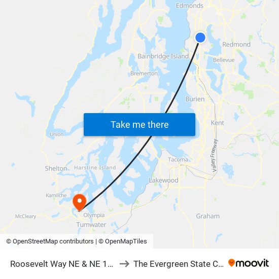 Roosevelt Way NE & NE 108th St to The Evergreen State College map