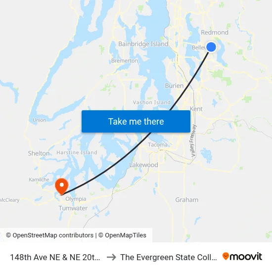 148th Ave NE & NE 20th St to The Evergreen State College map