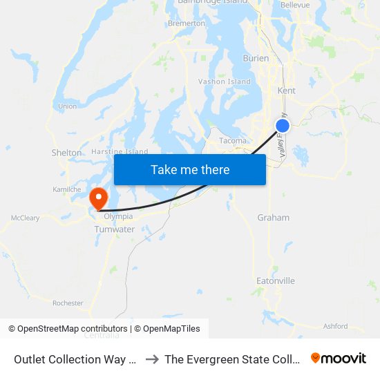 Outlet Collection Way SW to The Evergreen State College map