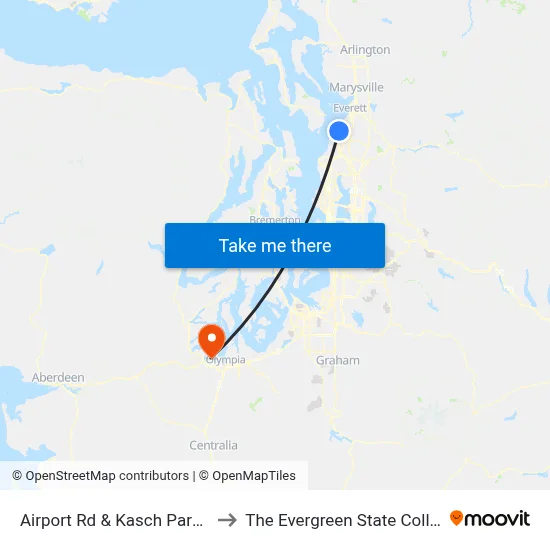 Airport Rd & Kasch Park Rd to The Evergreen State College map