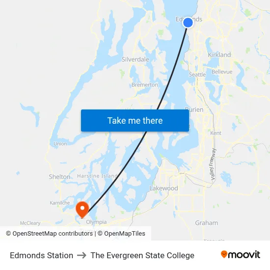 Edmonds Station to The Evergreen State College map