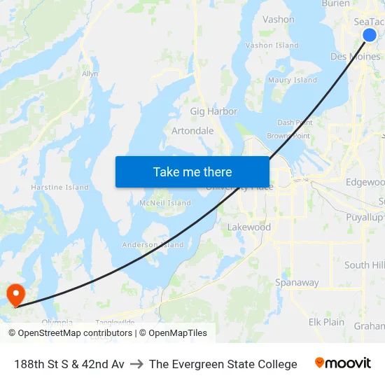 188th St S & 42nd Av to The Evergreen State College map