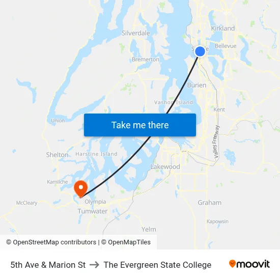 5th Ave & Marion St to The Evergreen State College map
