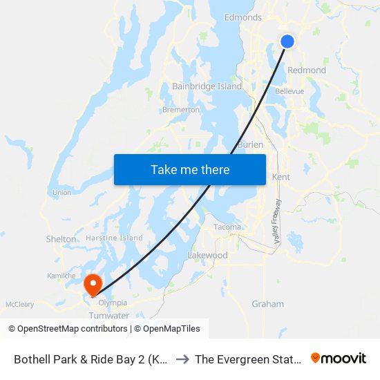 Bothell Park & Ride Bay 2 (Kaysner Way) to The Evergreen State College map