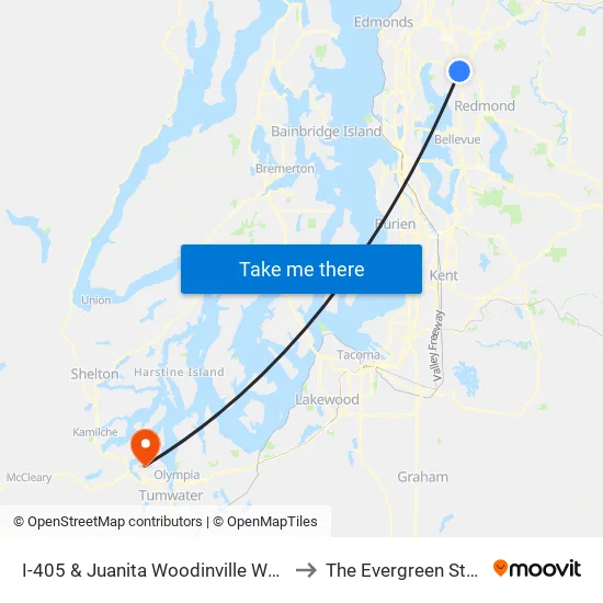 I-405 & Juanita Woodinville Way NE (Brickyard) to The Evergreen State College map