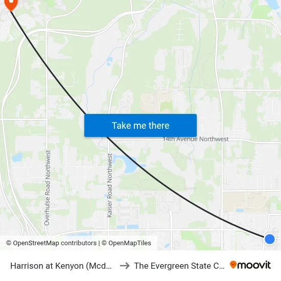 Harrison at Kenyon (Mcdonalds) to The Evergreen State College map