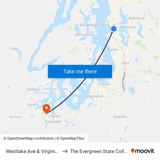 Westlake Ave & Virginia St to The Evergreen State College map