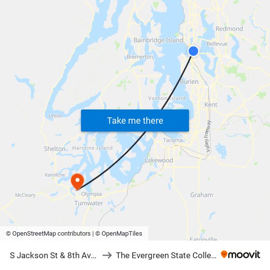 S Jackson St & 8th Ave S to The Evergreen State College map