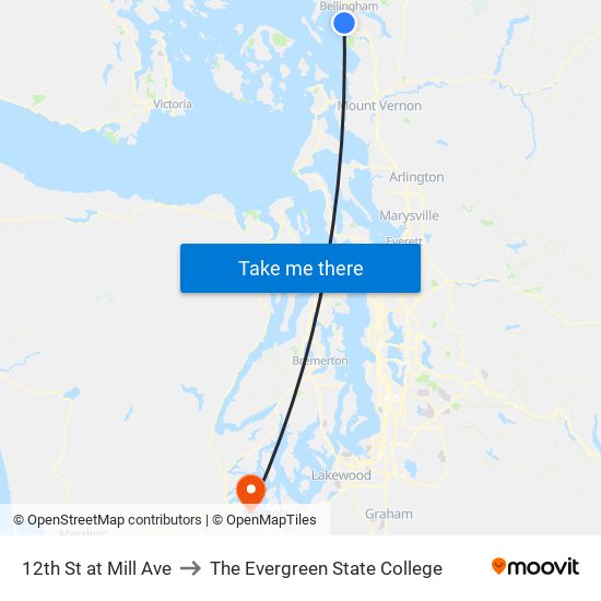 12th St at Mill Ave to The Evergreen State College map