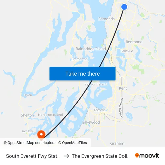 South Everett Fwy Station to The Evergreen State College map