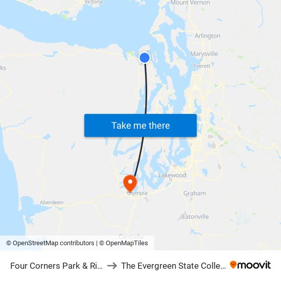 Four Corners Park & Ride to The Evergreen State College map