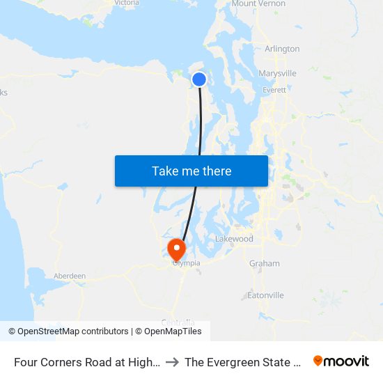 Four Corners Road at Highway 19 to The Evergreen State College map