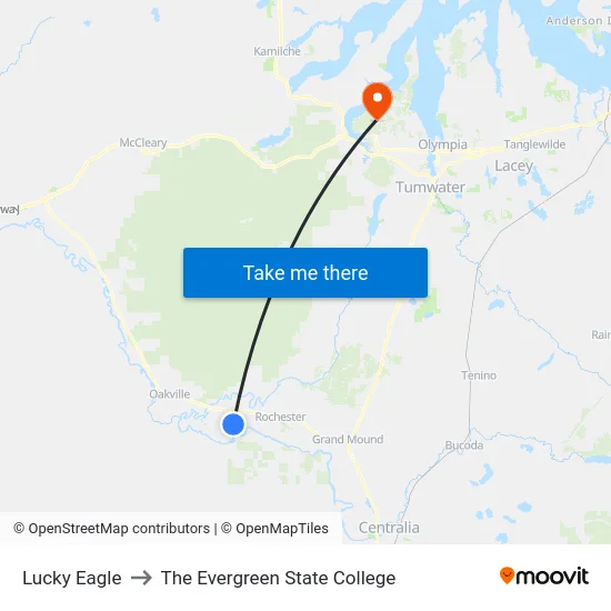 Lucky Eagle to The Evergreen State College map