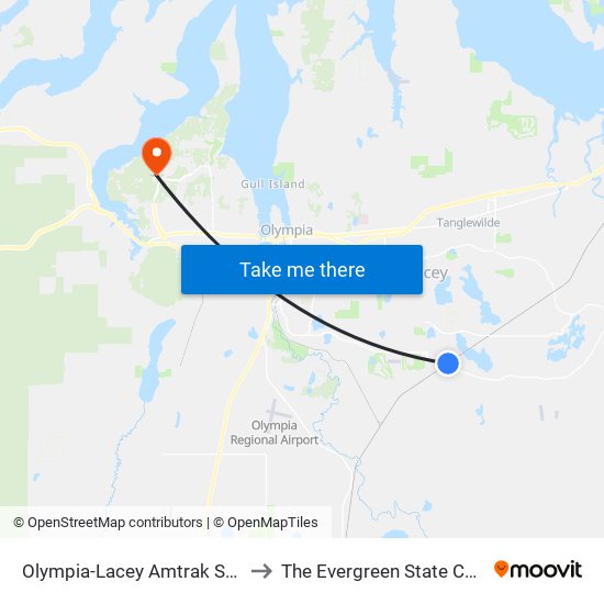 Olympia-Lacey Amtrak Station to The Evergreen State College map