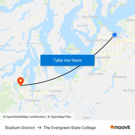 Stadium District to The Evergreen State College map