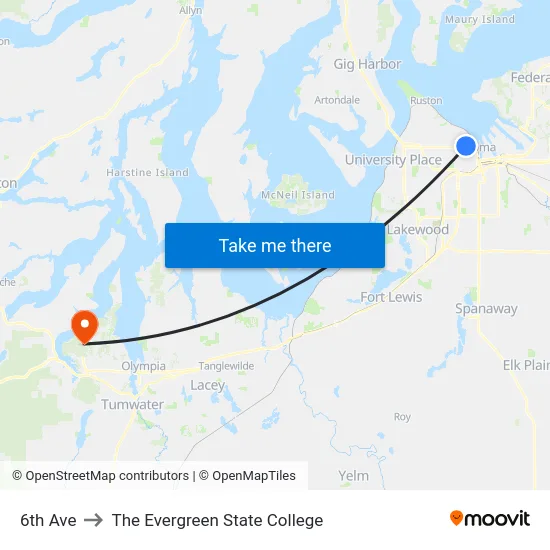 6th Ave to The Evergreen State College map
