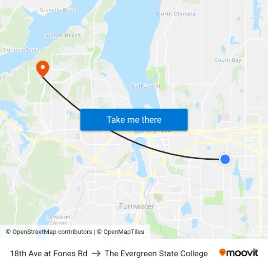 18th Ave at Fones Rd to The Evergreen State College map