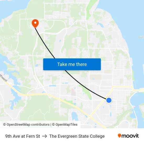 9th Ave at Fern St to The Evergreen State College map