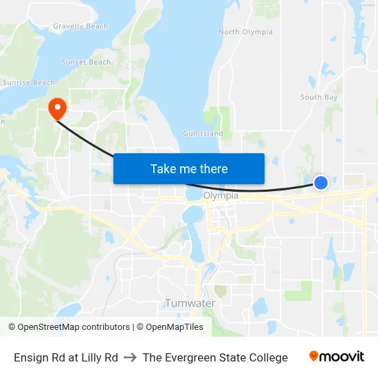 Ensign Rd at Lilly Rd to The Evergreen State College map