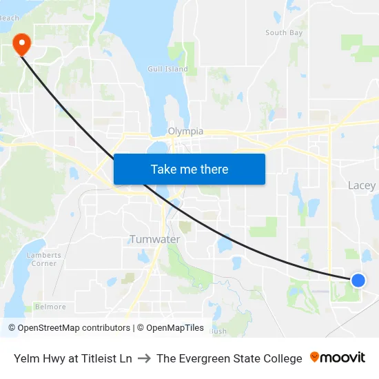Yelm Hwy at Titleist Ln to The Evergreen State College map