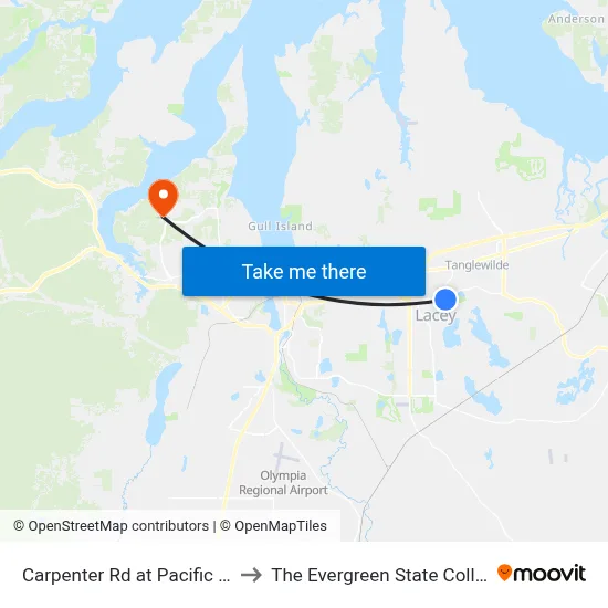 Carpenter Rd at Pacific Ave to The Evergreen State College map