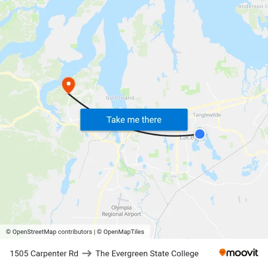 1505 Carpenter Rd to The Evergreen State College map