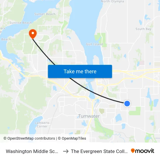 Washington Middle School to The Evergreen State College map