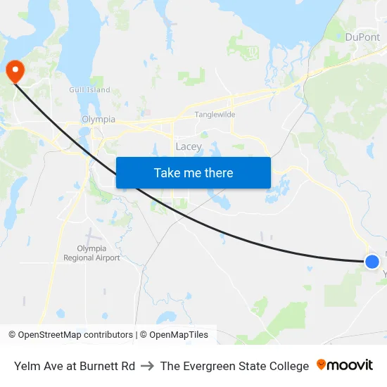 Yelm Ave at Burnett Rd to The Evergreen State College map