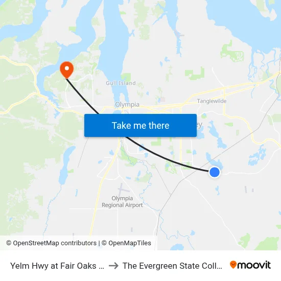 Yelm Hwy at Fair Oaks Rd to The Evergreen State College map