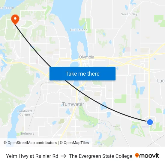 Yelm Hwy at Rainier Rd to The Evergreen State College map