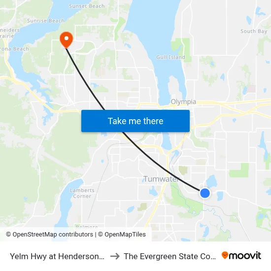Yelm Hwy at Henderson Blvd to The Evergreen State College map