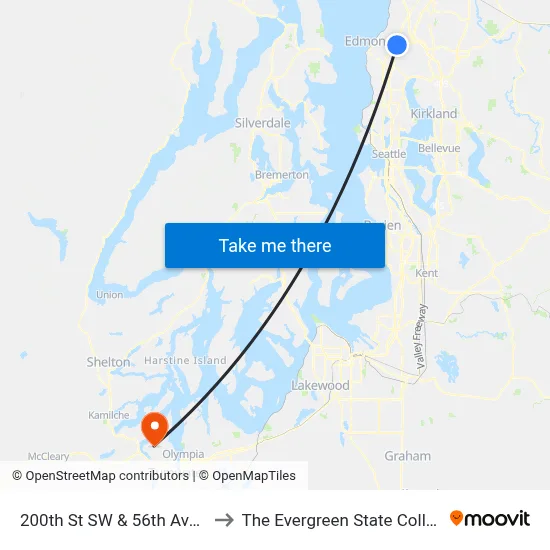 200th St SW & 56th Ave W to The Evergreen State College map