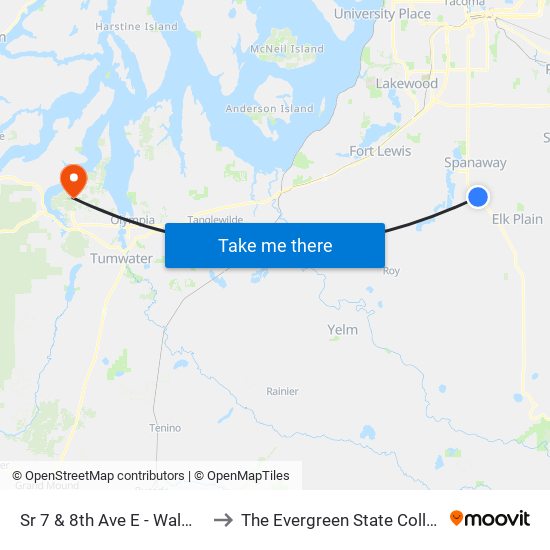 Sr 7 & 8th Ave E - Walmart to The Evergreen State College map