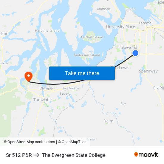 Sr 512 P&R to The Evergreen State College map