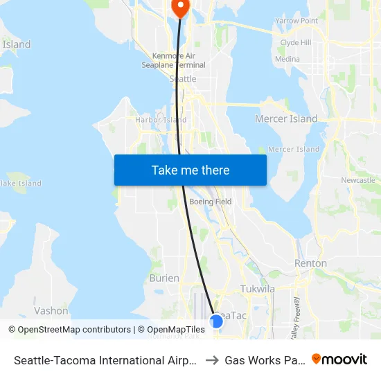 Seattle-Tacoma International Airport to Gas Works Park map