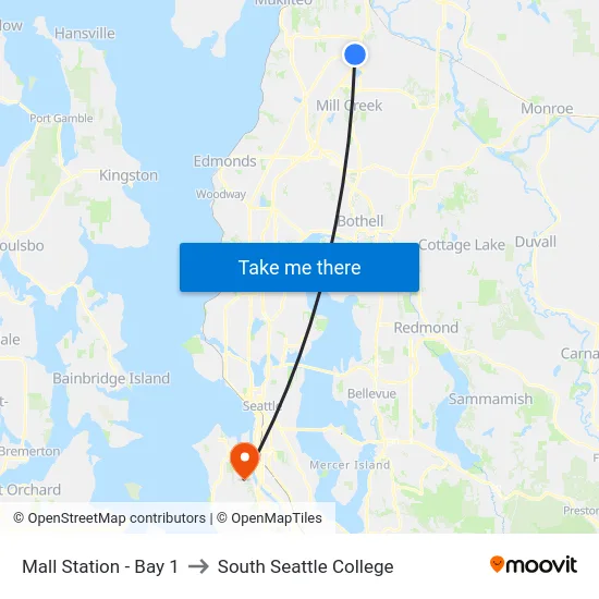 Mall Station - Bay 1 to South Seattle College map
