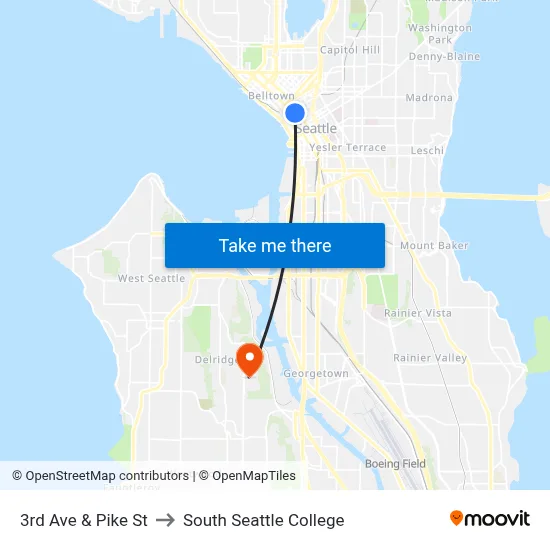 3rd Ave & Pike St to South Seattle College map