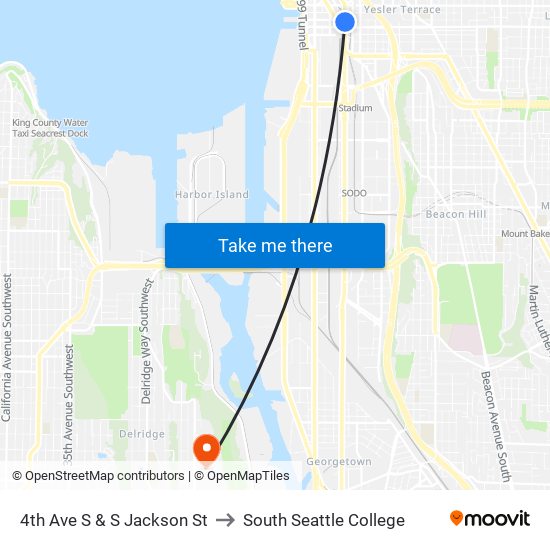 4th Ave S & S Jackson St to South Seattle College map