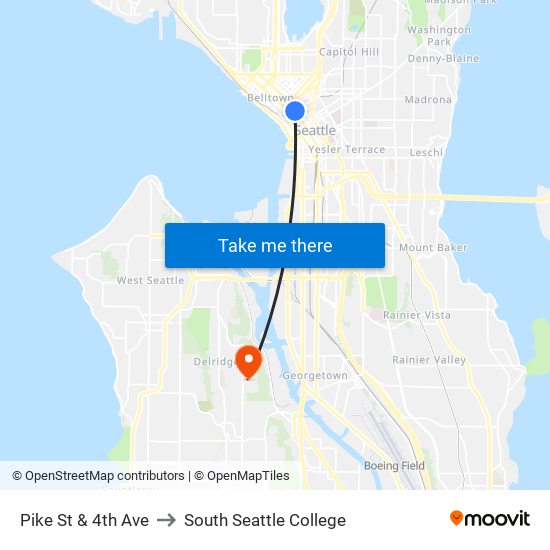 Pike St & 4th Ave to South Seattle College map
